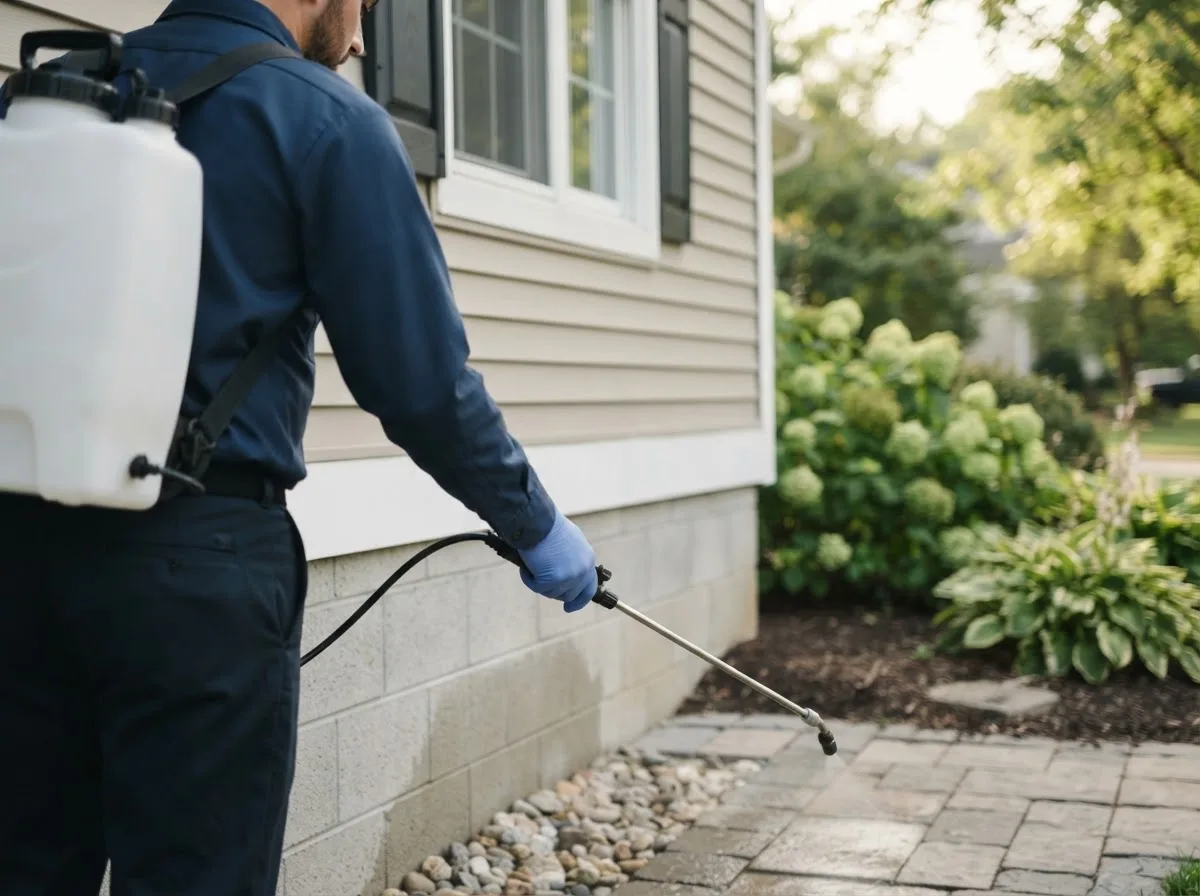 Pest control technician inspecting a home in Greencastle, PA